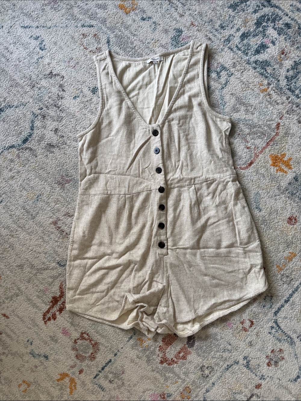 Madewell Cream Button-Front Linen Blend Romper